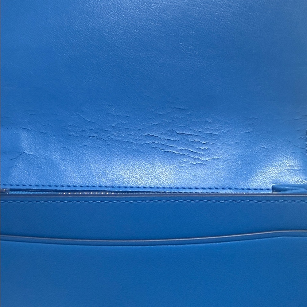 New Coach Blue Leather Compact Wristlet Wallet with Silver Logo Imperfect - Picture 9 of 9